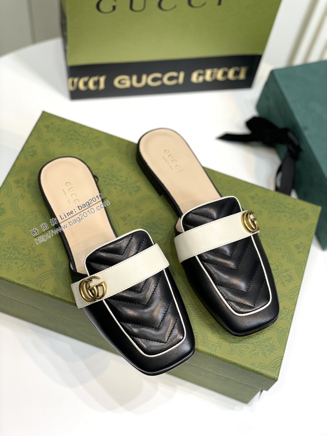 gucci羊皮半拖鞋 古馳22新款Gucci經典平底拖 dx3292
